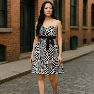 The Limited Womens Size 6 Black White Polka Dots Strapless Fit and Flare Dress
